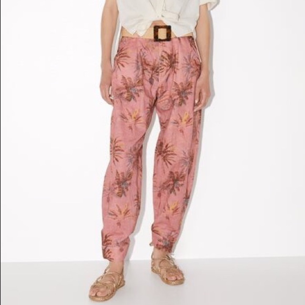 Zara Linen Blend Tropical Print Pants Size US 2